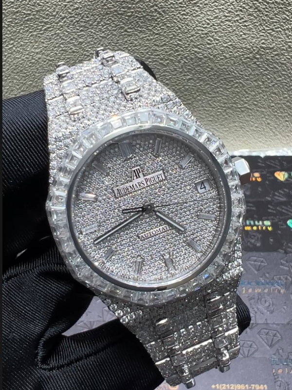 0043 Audemars Piguet 15500 White Two Rows Baguette Bezel Big Stone Raised Band Baguette Dial