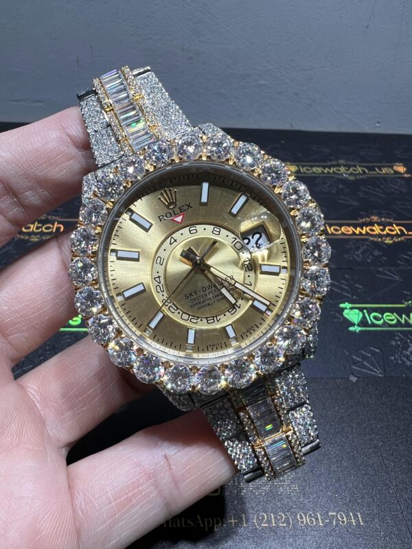 0001 Rolex SkyDweller 42mm 2Tone Yellow Gold & White Big Stone Bezel Baguette Band