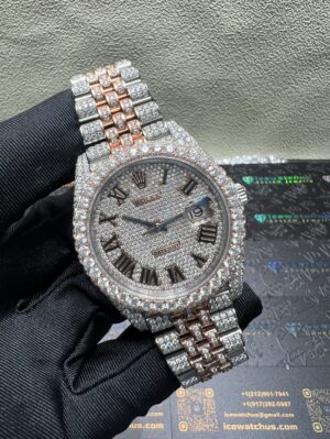 0049 Rolex Datejust 41mm 2tone Rose Gold & White Roman Dial 2 Rows Bezel Jubilee Band