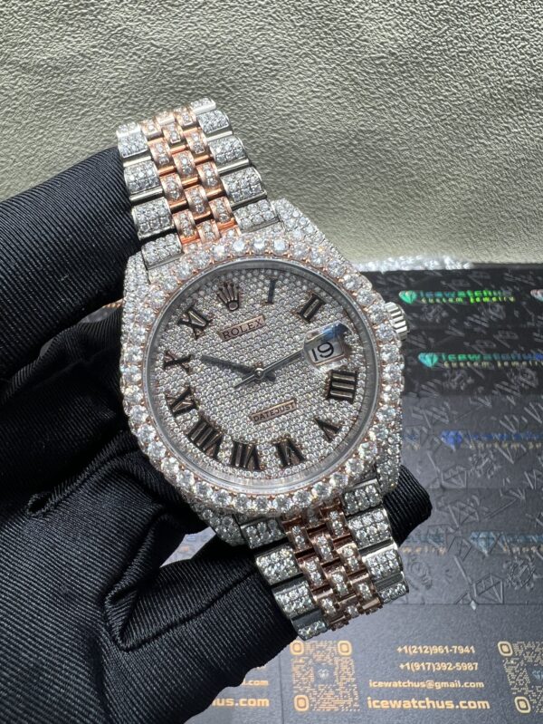0049 Rolex Datejust 41mm 2tone Rose Gold & White Roman Dial 2 Rows Bezel Jubilee Band
