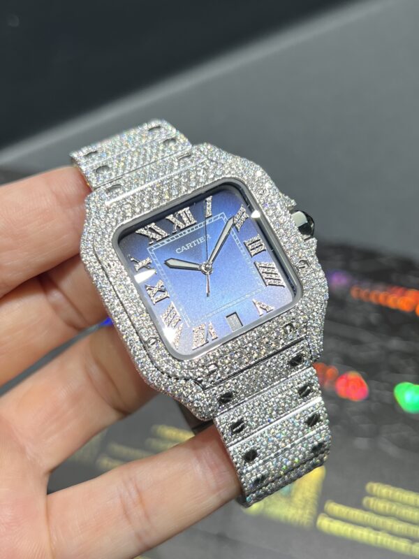 0096 Cartier Santos 40mm White Roman Blue Dial BVF Small Stone Bezel Small Stone Case 4 Rows Quick Release Band