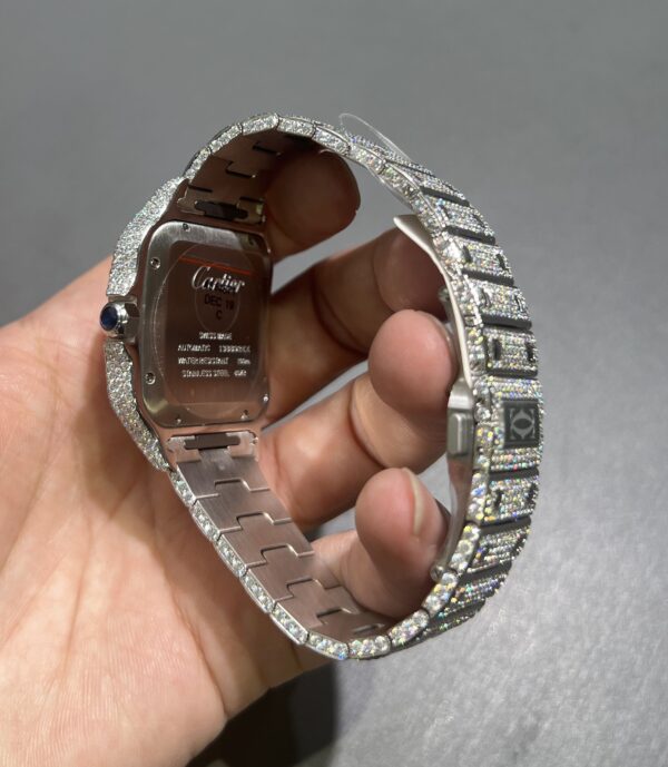 0071 Cartier Santos 40mm White Roman Dial BVF Big Stone Bezel Small Stone Case 4 Rows Quick Release Band