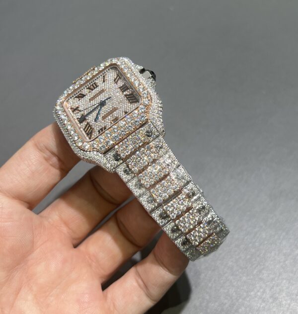 0072 Cartier Santos 40mm 2tone Rose Gold & White Roman Dial Big Stone Bezel Small Stone Case Big Stone Raised Quick Release Band