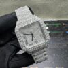 0045 Cartier Santos 40mm White Baguette Dial Big Stone Bezel & Case 3 Rows Quick Release Band