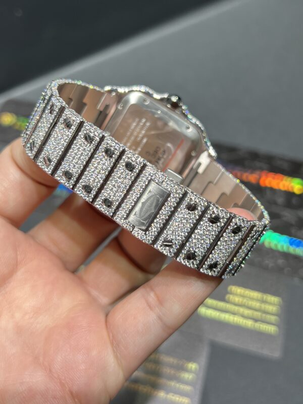 0096 Cartier Santos 40mm White Roman Blue Dial BVF Small Stone Bezel Small Stone Case 4 Rows Quick Release Band