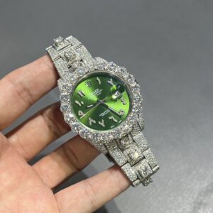 0073 Rolex Datejust 41mm White Customised Green Arabic dial 1 Row Super Big Stone Bezel Oyster Band with Large Stones Protrude
