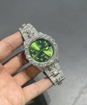 0073 Rolex Datejust 41mm White Customised Green Arabic dial 1 Row Super Big Stone Bezel Oyster Band with Large Stones Protrude
