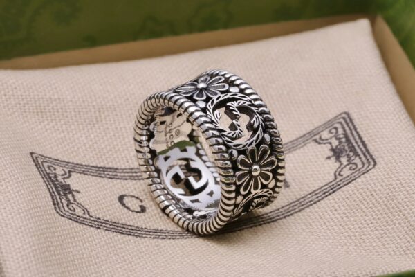 Gucci Double G Floral Wide Band Ring