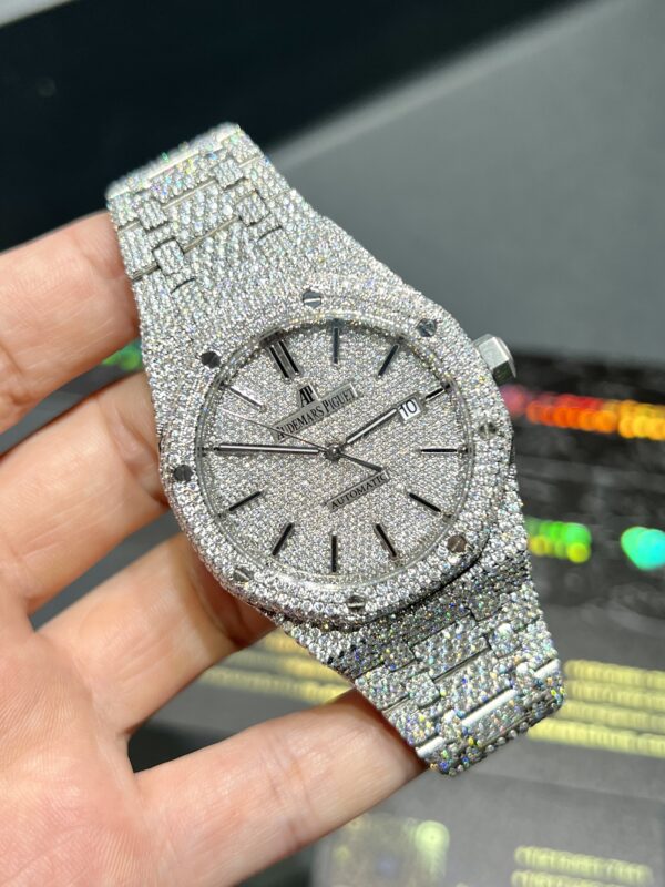 0080 Audemars Piguet Royal Oak 15400 41mm Small Stones Setting bezel & band, 2 rows stones case, white date