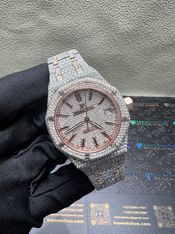0024 Audemars Piguet Royal Oak 15500 39mm 2tone Rose Gold & White Small Stone Bezel Big Stone Band
