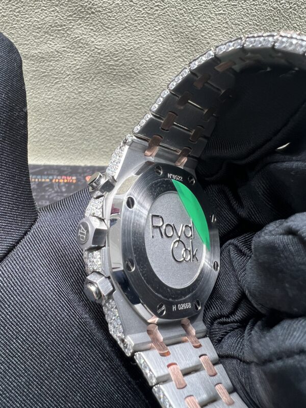 0022 Audemars Piguet Royal Oak Chrono 26331 41mm 2tone Rose Gold & White Arabic Dial Big Stone Raised Band
