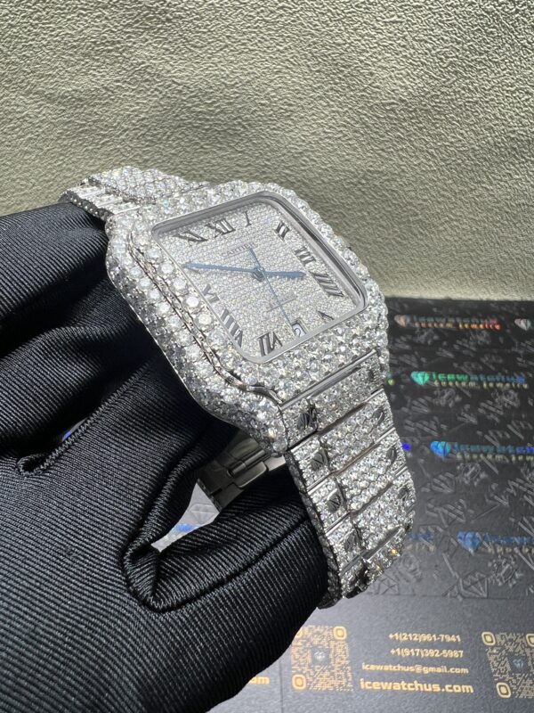 0033 Cartier Santos 40mm White Roman Dial Big Stone Bezel & Case Big Stone Raised Band