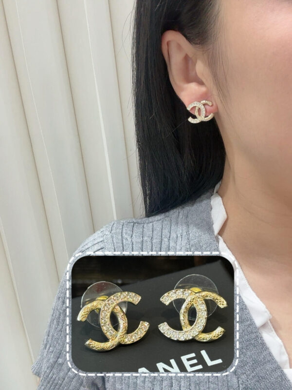 Chanel Half-Diamond Double C Stud Earrings