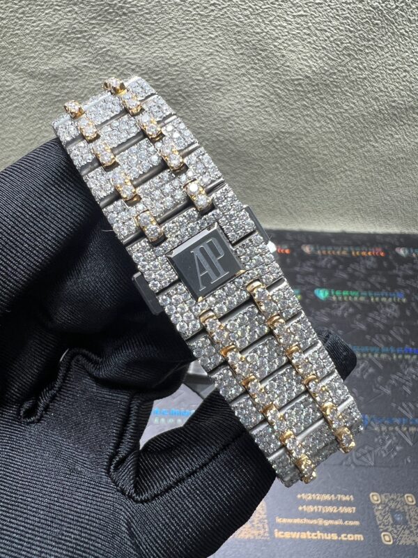 0028 Audemars Piguet Royal Oak 15400 41mm 2tone Yellow Gold & White Big Stone Bezel & Case & Raised Band
