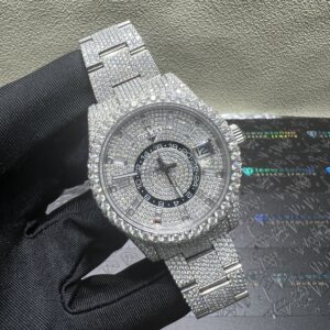 0041 Rolex SkyDweller 42mm White 2 Rows Stone Bezel