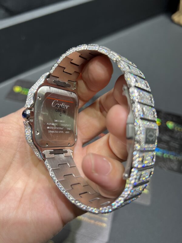 0096 Cartier Santos 40mm White Roman Blue Dial BVF Small Stone Bezel Small Stone Case 4 Rows Quick Release Band