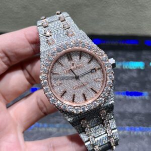 0079 Audemars Piguet Royal Oak 15400 41mm 2tone Rose Gold & White Big Stone Bezel & Case Big Stone Raised Band