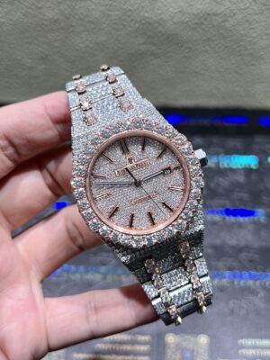 0079 Audemars Piguet Royal Oak 15400 41mm 2tone Rose Gold & White Big Stone Bezel & Case Big Stone Raised Band