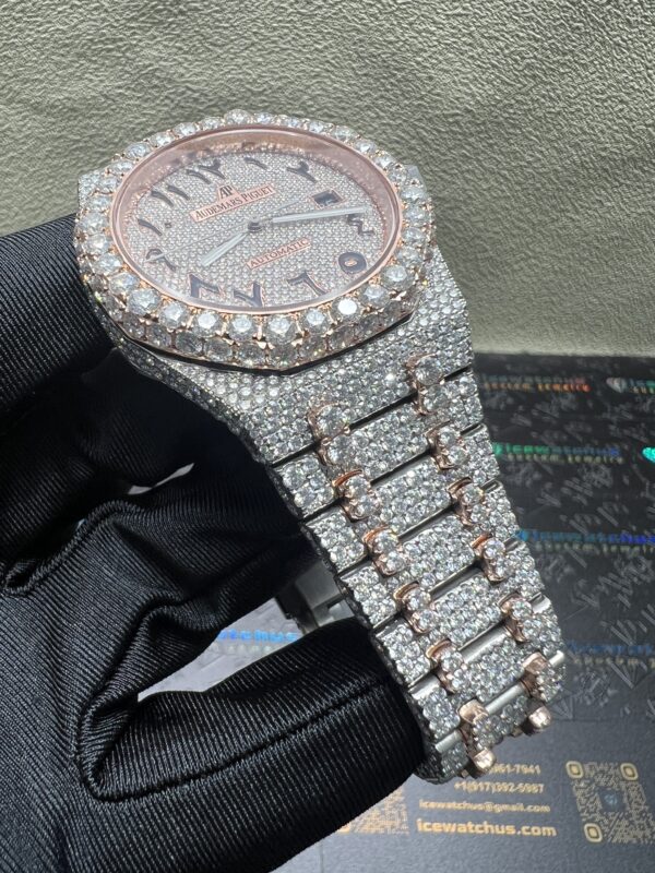 0029 Audemars Piguet Royal Oak 15400 41mm 2tone Rose Gold & White Arabic Dial Big Stone Bezel & Case & Raised Band