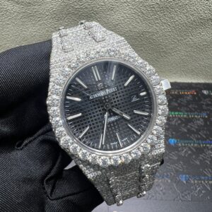 0032 Audemars Piguet Royal Oak 15400 41mm White Plain Black Dial All Big Stones Setting Raised Band