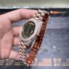 0065 Rolex Daydate 40mm Rose Gold Plain Olive Green Dial 2 Rows Stone Bezel President Band