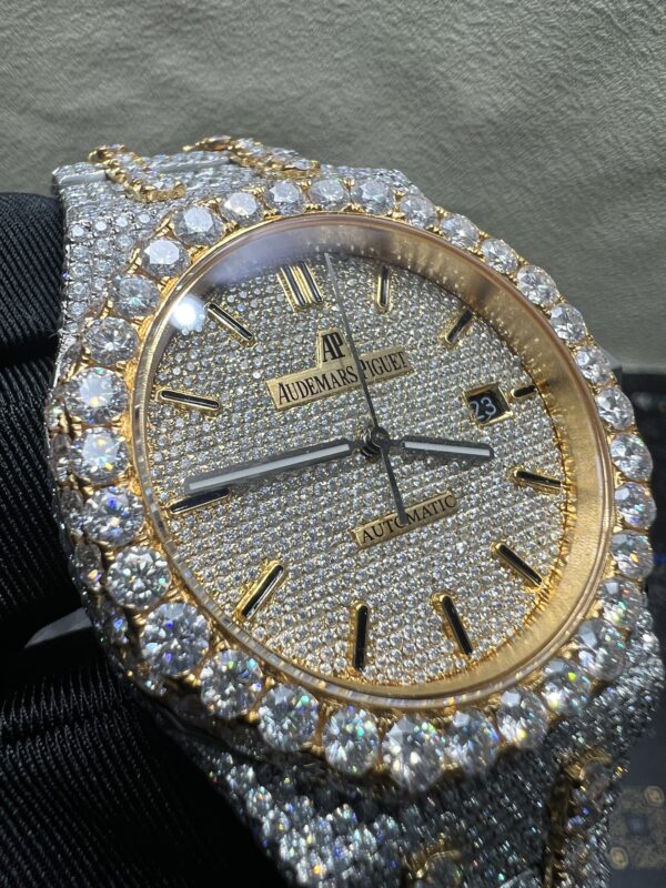 0028 Audemars Piguet Royal Oak 15400 41mm 2tone Yellow Gold & White Big Stone Bezel & Case & Raised Band