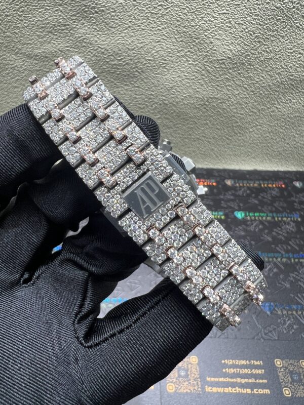 0026 Audemars Piguet Royal Oak Chrono 26331 41mm 2tone Rose Gold & White Baguette Dial Big Stone Bezel & Case Big Stone Raised Band