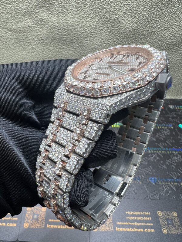 0029 Audemars Piguet Royal Oak 15400 41mm 2tone Rose Gold & White Arabic Dial Big Stone Bezel & Case & Raised Band