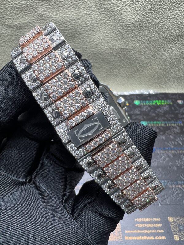 0054 Cartier Santos 40mm 2tone Rose Gold & White Roman Dial Big Stone Bezel & Case Big Stone Raised Quick Release Band