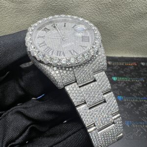 0016 Rolex Datejust 41mm White Roman Dial 1 Row Big Stone Bezel Oyster Band