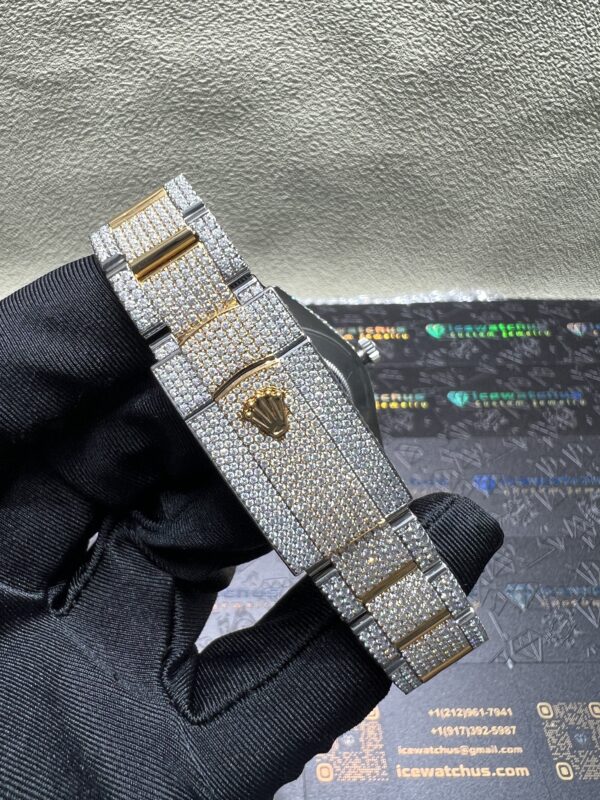 0053 Rolex Datejust 41mm 2tone Yellow Gold & White Roman Dial 1 Row Big Stone Bezel Oyster Band