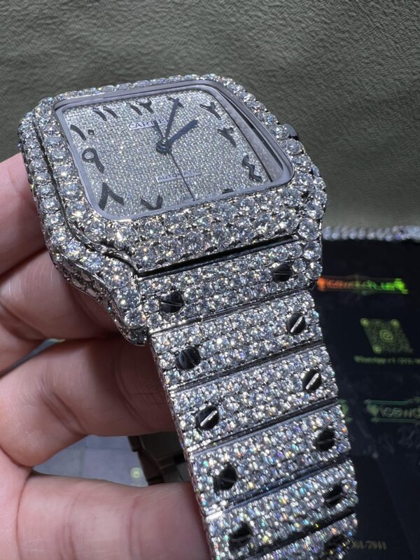 0015 Cartier Santos 40mm White Arabic Dial Big Stone Bezel & Case 3 Rows Band