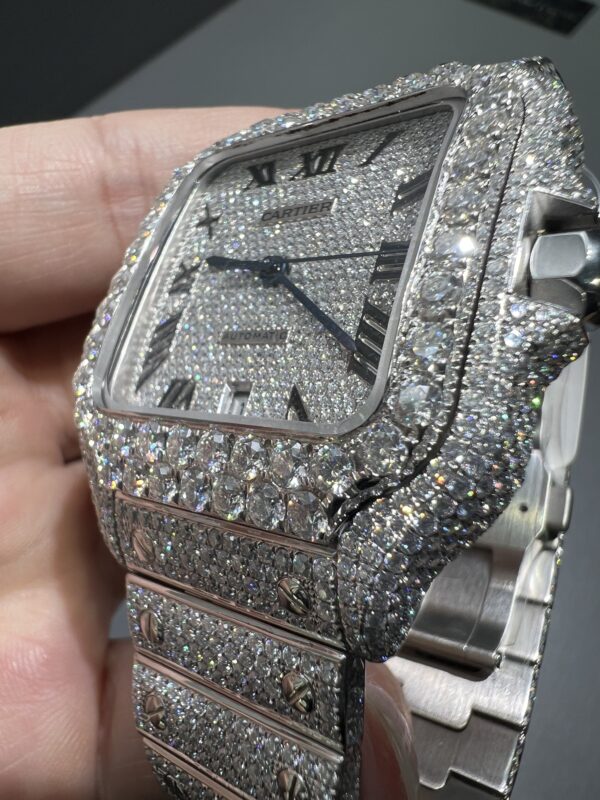 0071 Cartier Santos 40mm White Roman Dial BVF Big Stone Bezel Small Stone Case 4 Rows Quick Release Band