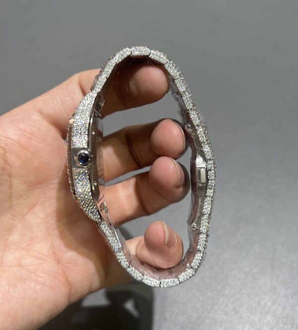 0072 Cartier Santos 40mm 2tone Rose Gold & White Roman Dial Big Stone Bezel Small Stone Case Big Stone Raised Quick Release Band