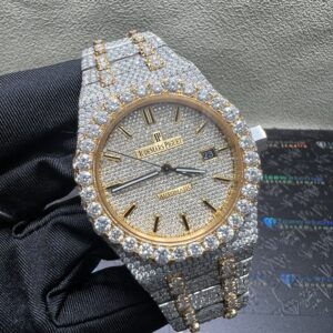 0028 Audemars Piguet Royal Oak 15400 41mm 2tone Yellow Gold & White Big Stone Bezel & Case & Raised Band