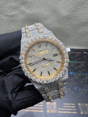 0028 Audemars Piguet Royal Oak 15400 41mm 2tone Yellow Gold & White Big Stone Bezel & Case & Raised Band