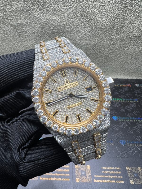 0028 Audemars Piguet Royal Oak 15400 41mm 2tone Yellow Gold & White Big Stone Bezel & Case & Raised Band