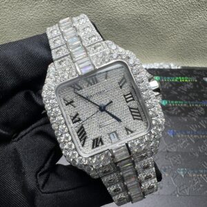 0046 Cartier Santos 40mm White Big Stone Bezel & Case Big Stone Baguette Quick Release Band