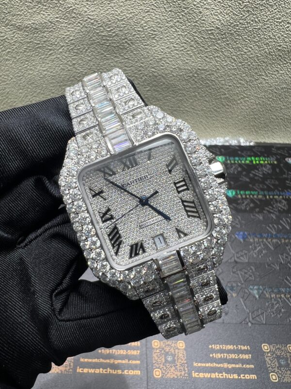 0046 Cartier Santos 40mm White Big Stone Bezel & Case Big Stone Baguette Quick Release Band
