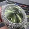 0078 Rolex Daydate 40mm White Plain Olive Green Dial 2 Rows Stone Bezel President Band