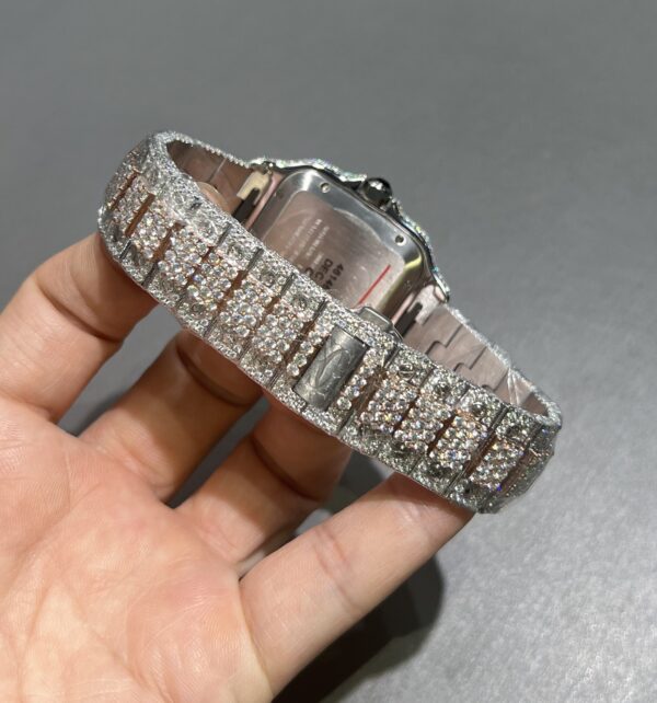 0072 Cartier Santos 40mm 2tone Rose Gold & White Roman Dial Big Stone Bezel Small Stone Case Big Stone Raised Quick Release Band