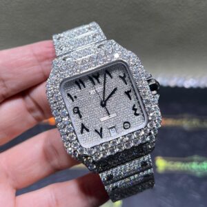 0015 Cartier Santos 40mm White Arabic Dial Big Stone Bezel & Case 3 Rows Band