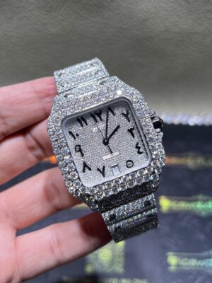 0015 Cartier Santos 40mm White Arabic Dial Big Stone Bezel & Case 3 Rows Band