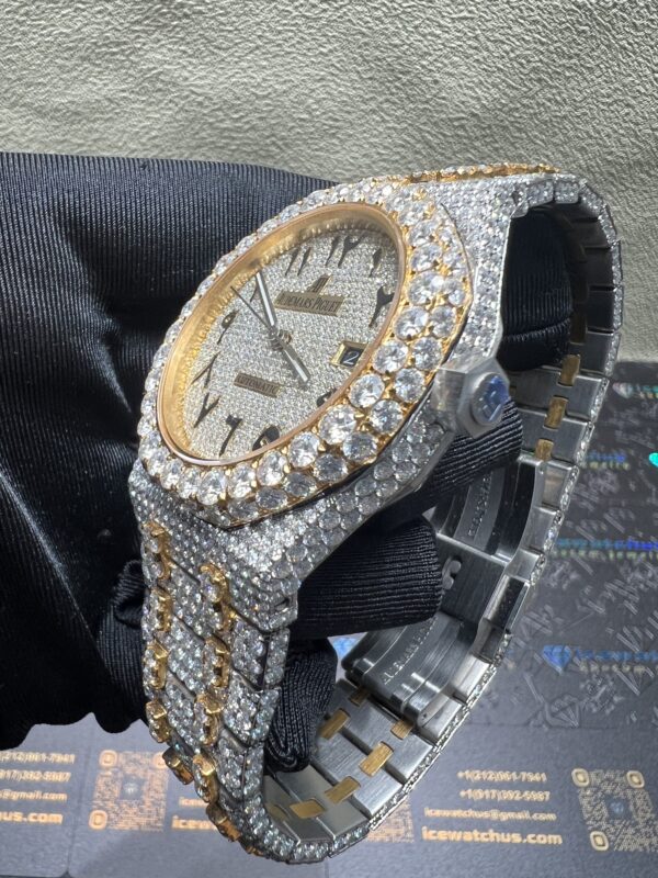 0027Audemars Piguet Royal Oak 15400 41mm 2tone Yellow Gold & White Arabic Dial Big Stone Bezel & Case & Raised Band