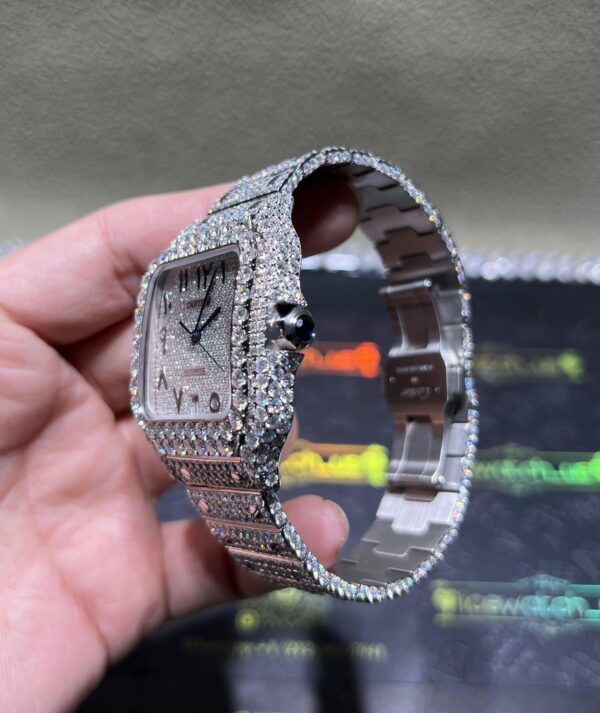 0015 Cartier Santos 40mm White Arabic Dial Big Stone Bezel & Case 3 Rows Band