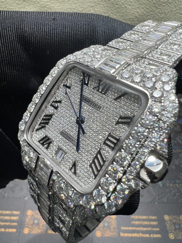 0046 Cartier Santos 40mm White Big Stone Bezel & Case Big Stone Baguette Quick Release Band