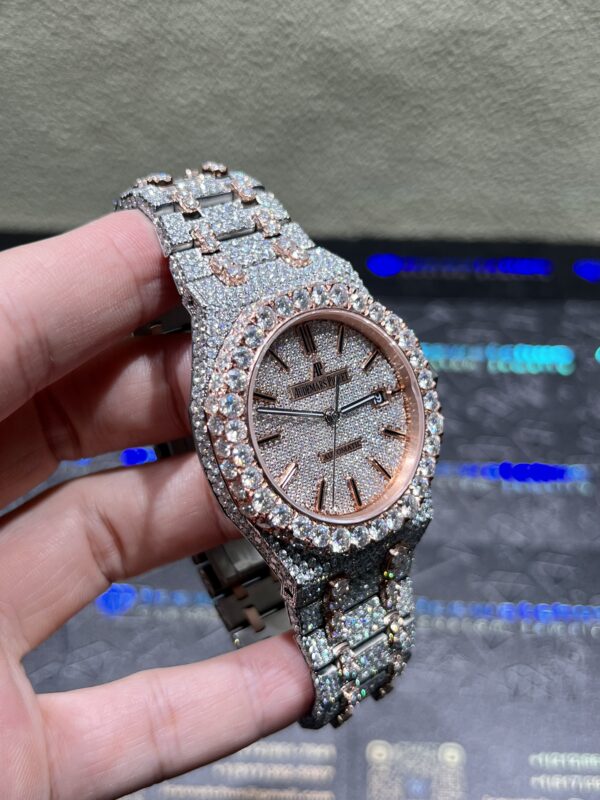 0079 Audemars Piguet Royal Oak 15400 41mm 2tone Rose Gold & White Big Stone Bezel & Case Big Stone Raised Band