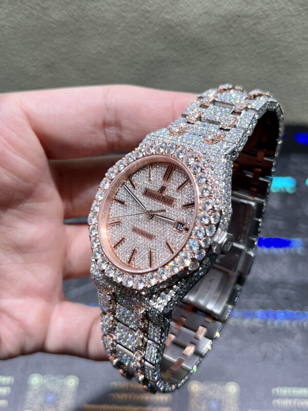 0079 Audemars Piguet Royal Oak 15400 41mm 2tone Rose Gold & White Big Stone Bezel & Case Big Stone Raised Band