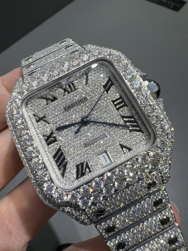 0071 Cartier Santos 40mm White Roman Dial BVF Big Stone Bezel Small Stone Case 4 Rows Quick Release Band