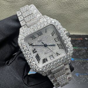 0033 Cartier Santos 40mm White Roman Dial Big Stone Bezel & Case Big Stone Raised Band